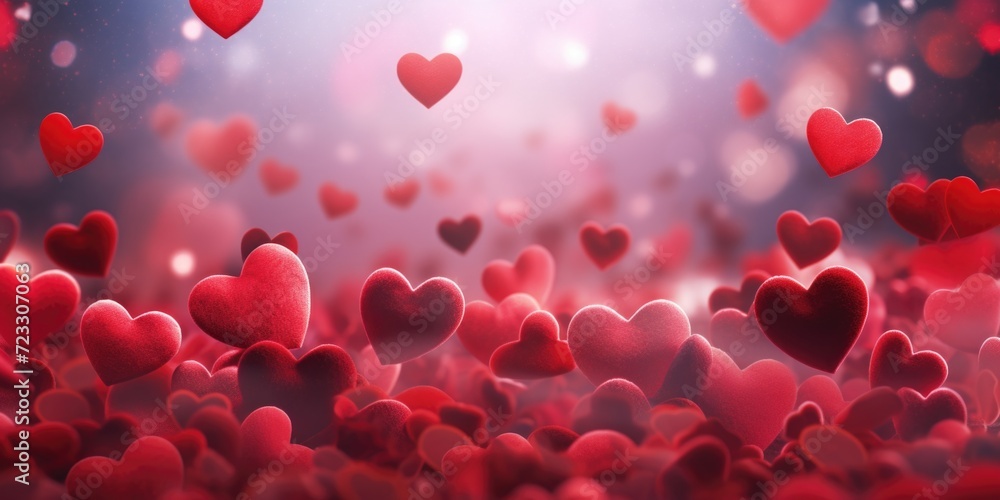 Poster red hearts floating in the air. perfect for expressing love and affection. can be used for valentine