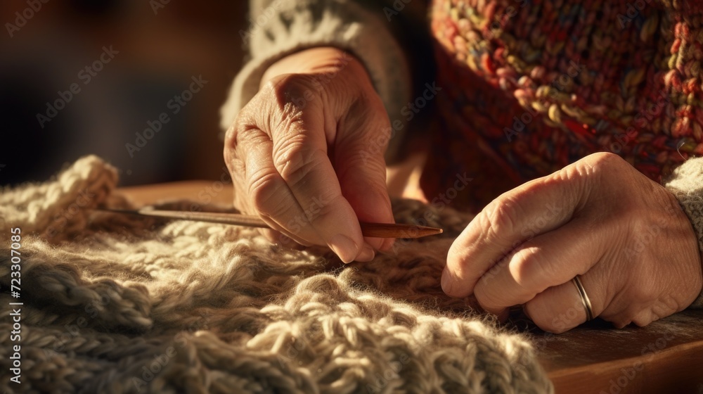 Poster Person using a pair of scissors. Versatile image for various projects