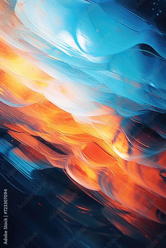 Poster a captivating abstract painting depicting a vibrant sunset over a serene body of water. perfect for 
