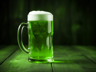 St. Patrick's Day celebration, a mug with green beer on a green wooden background. Patrick Day pub party