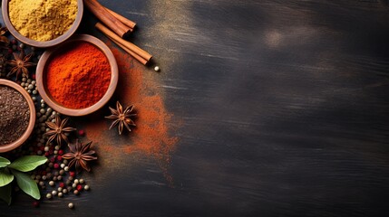 Copy-space with powder spices on table - obrazy, fototapety, plakaty