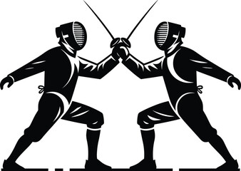 Obraz premium Dueling Fencers Silhouette Vector Graphic