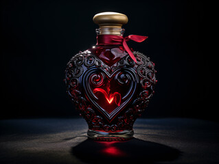 a glass bottle with a heart design