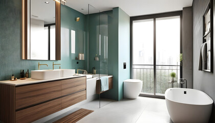 Fototapeta na wymiar 3D design for the bathroom of a beautiful and contemporary apartment 