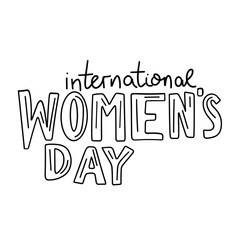 Fototapeta premium International Women's Day text banner in black color. Isolated handwriting inscription, International Women's Day. Hand drawn vector art.
