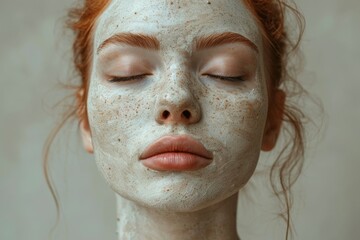 The face of a beautiful girl with cream on her face. Cosmetic Face Mask