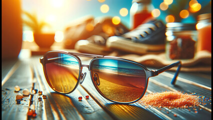 Stylish Sunglasses on a Summery Background
