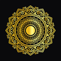 Luxury mandala design black background in gold color