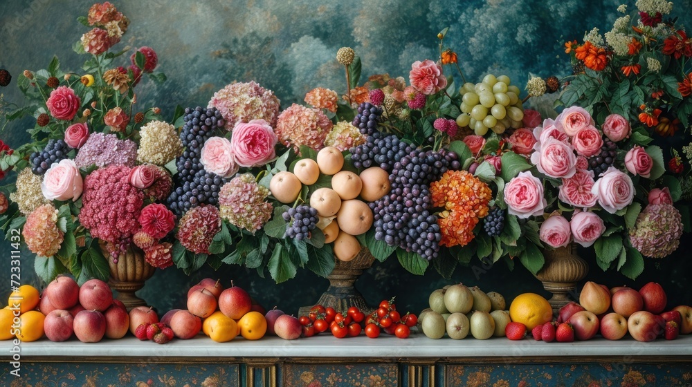 Poster a group of vases filled with lots of different types of flowers sitting on top of a table next to a 