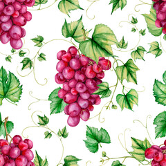 Watercolor rose grape seamless pattern