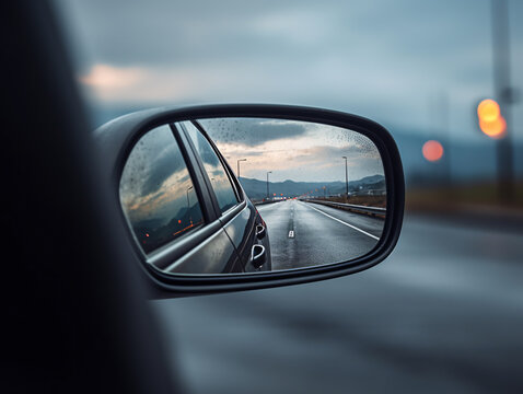 a rear view mirror of a car