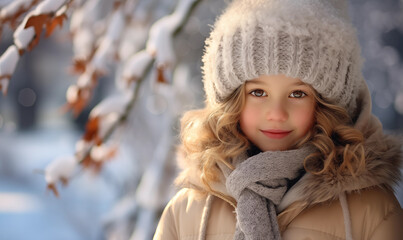 A child dressed in winter for her winter photo session. Generated by artificial intelligence.