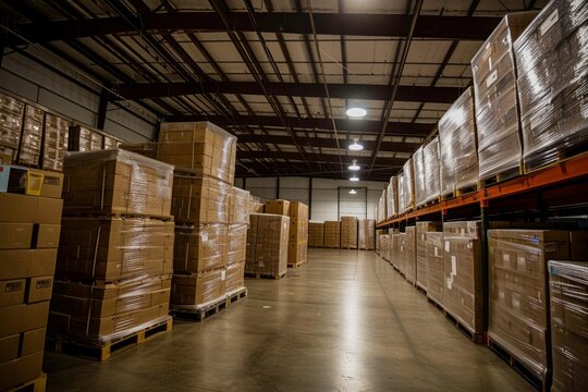 Small warehouse with many boxes Generative AI