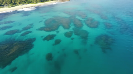 Obraz premium Aerial view of beautiful beach, simple, calm composition in clear blue