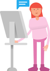 Woman Character Working on Computer
