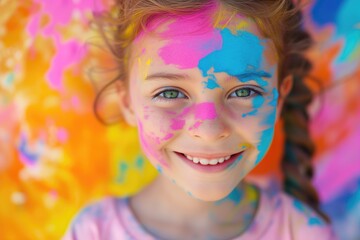 Obraz premium Holi spring festival portrait joyful child playing