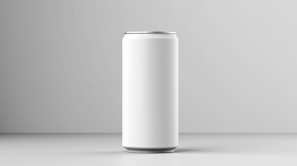 Blank white soda can mockup on white background.