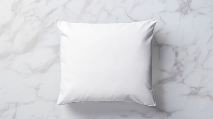 White soft pillow mockup on white background, top view. Copy space.