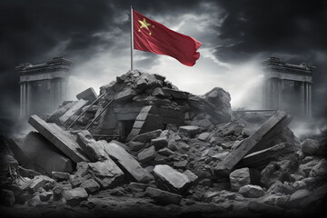 Economy of China. influence of economic and political problems - productivity decline graphs with flag