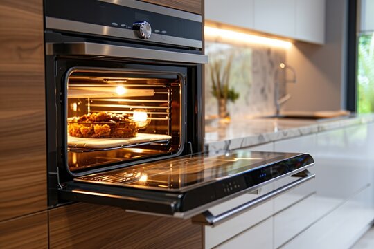 Contemporary kitchen cabinetry with integrated oven