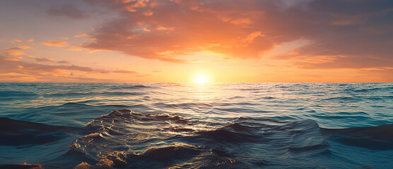 view of the shimmering sea at sunset or sunrise on the horizon, there is no one in the world, the emptiness and beauty
