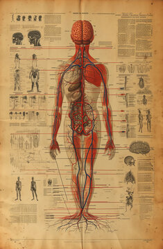 vintage nervous/vein system diagram (inaccurate ai)