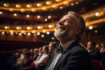Fototapeta premium Renowned librettist immersed in the musical spectacle at an opulent opera house during a riveting performance