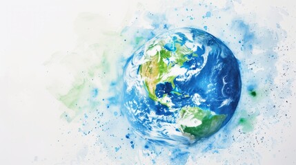watercolor illustration Close up, Earth planet dirty and polluted. 