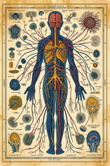 vintage nervous/vein system diagram (inaccurate ai)