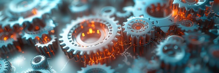 Abstract technological background of translucent gears in light colors