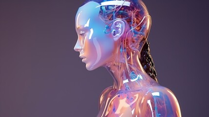 Futuristic woman mannequin from liquid holographic metal with dripping melted chrome y2k transparent png generative ai - obrazy, fototapety, plakaty