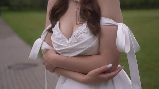 Chic neckline of a beautiful bride