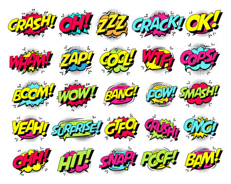 onomatopée Exclamation Clouds Sketch and Onomatopoeia Comic Stock