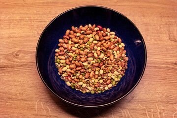 Mixed beans texture, lentils for minestrone soup in a bowl
