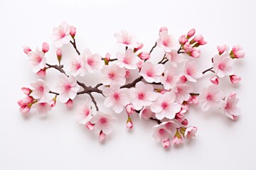 Cherry blossom branches on white background