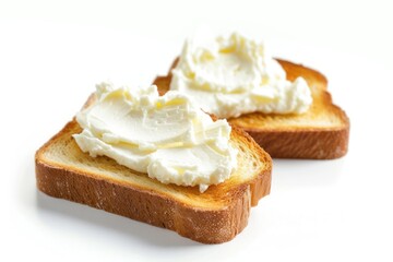 Cream cheese toast isolated on white background with empty area for text