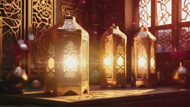 ramadan and eid background, arabic lantern lamp with arabic ornament is perfect for ramdan background