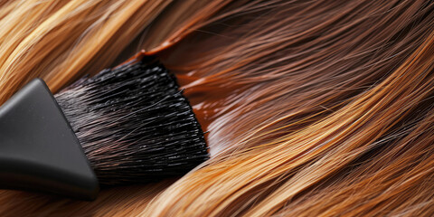 Close-Up of Hair Dye Application with Brush. High-detail view of hair strands being colored. Wallpaper abstract background.