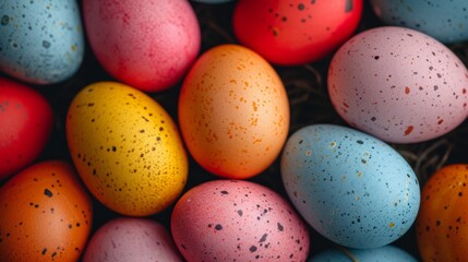 Fototapeta na wymiar Background of multi-colored chicken eggs painted for Easter
