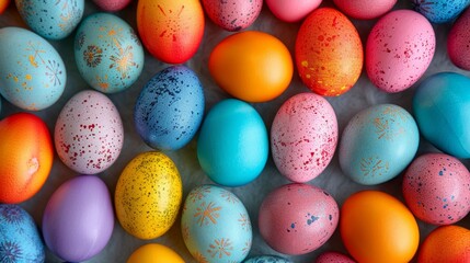 Fototapeta na wymiar Background of multi-colored chicken eggs painted for Easter