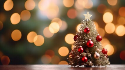 Fototapeta na wymiar Christmas background. Christmas tree with balls and blurred shiny lights
