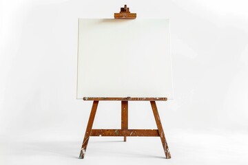 Empty canvas on wooden easel isolated on white minimal drop shadow Customize with your own design