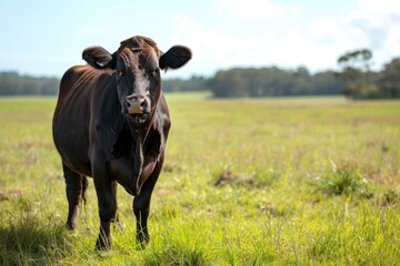 Environmentally friendly ranch raising stud wagyu beef cows through sustainable and regenerative agriculture methods with cattle grazing in a paddock and cows