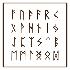 Set of runes. Runic alphabet, the Elder Futhark. Germanic ancient writing. Fortune telling, predicting, divination. Hand drawn illustration of nordic symbols, vector