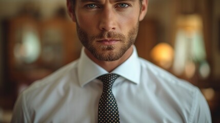  a close up of a person wearing a shirt and a tie with a tie bar on the bottom of his shirt and a tie bar on the bottom of his shirt. - obrazy, fototapety, plakaty