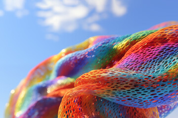 Vibrant upcycled material against a blue sky. Generative AI image