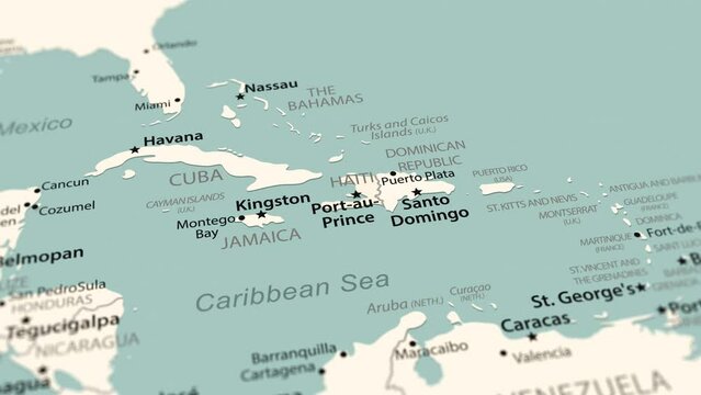Haiti on the world map. Smooth map rotation. 4K animation.