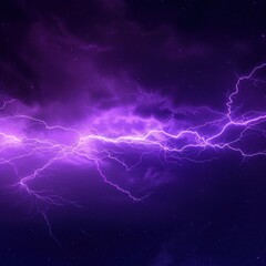  a purple and black photo of a lightning storm in the night sky with stars on the left and right side of the image, and a blue sky with white clouds and stars on the right side of the left.