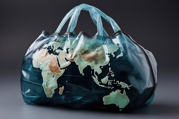 World map printed on a reusable tote bag. Generative AI image