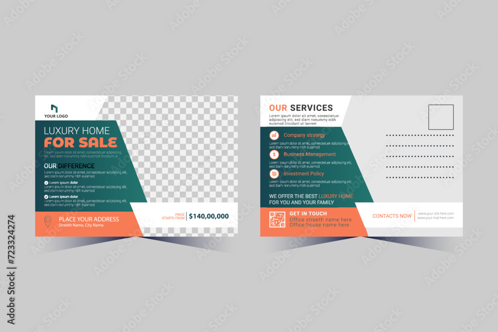 Wall mural corporate professional business postcard design template